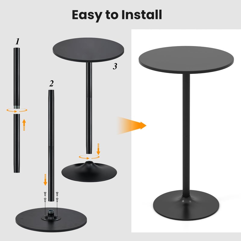 Giantex Two-in-one Bar Table with Detachable Pole, Metal Base, 24" Round Top, 40"/22" Two Convertible Height, Cocktail Table, Coffee Table, Pub Table for Dining Room, Restaurant, Kitchen (1, Black) - Image 2